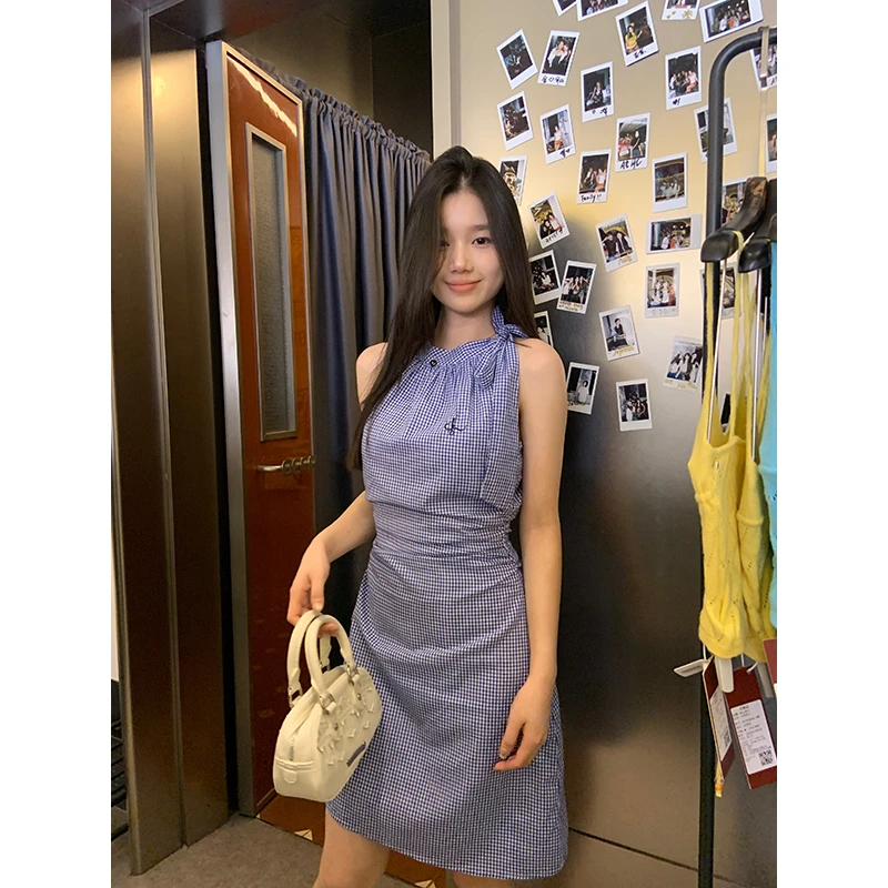 王少女的店 蓝色长短款连衣裙露肩绣花裙子 L22952S42 L21528S42