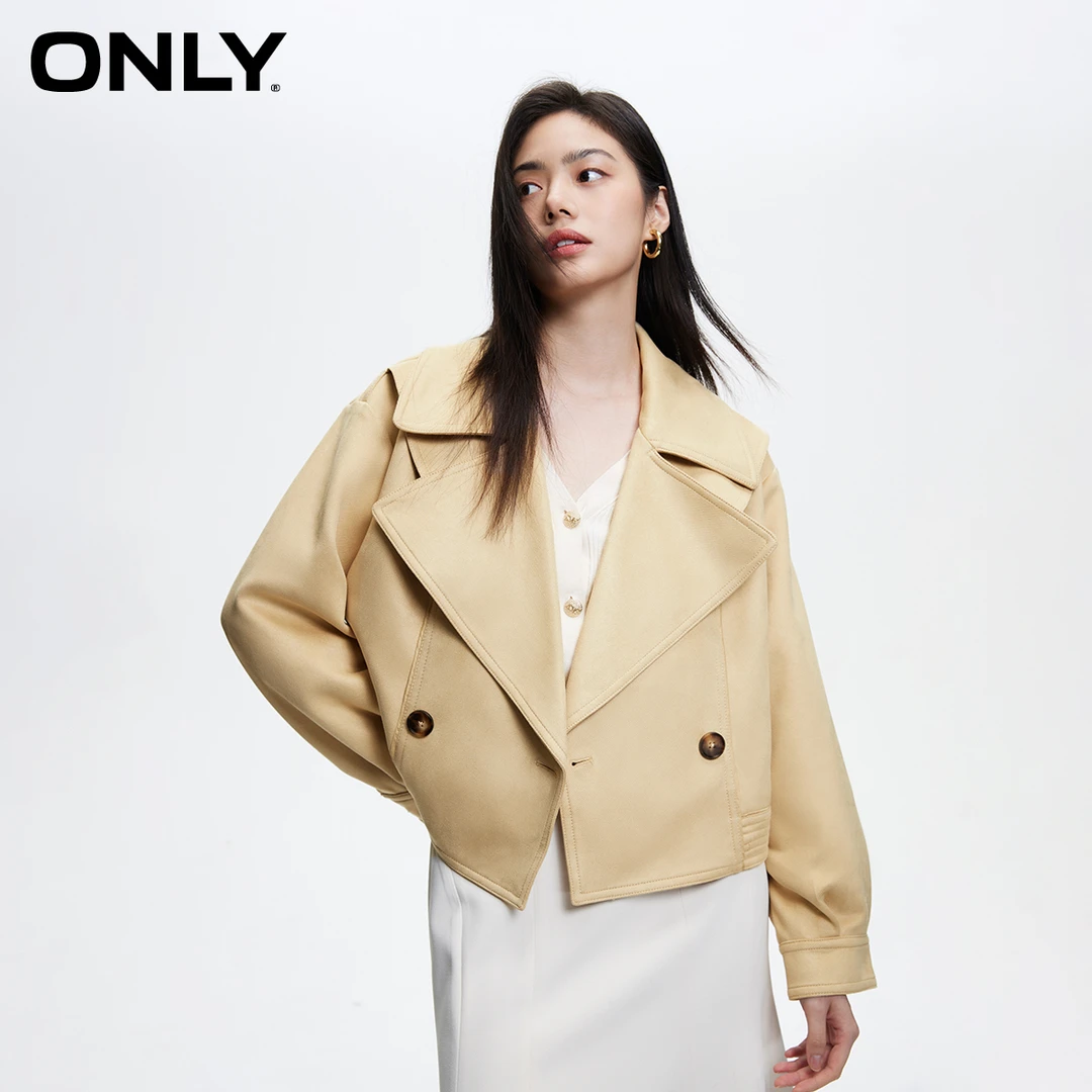 【平子专属】ONLY时尚简约翻领直筒短款西装牛仔外套女|124136004