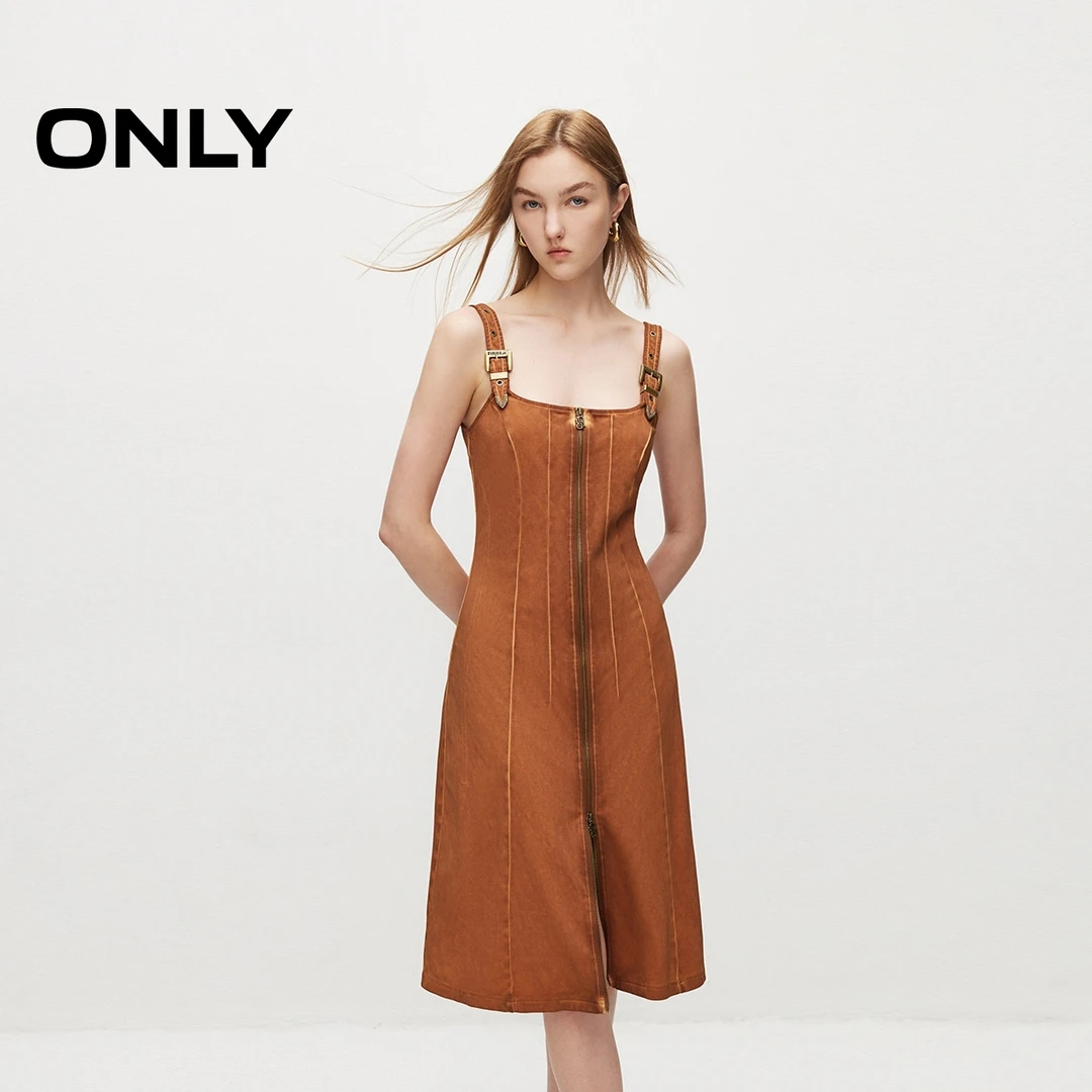 ONLY2025秋季新款复古风U型领中长款修身吊带连衣裙女|124261015