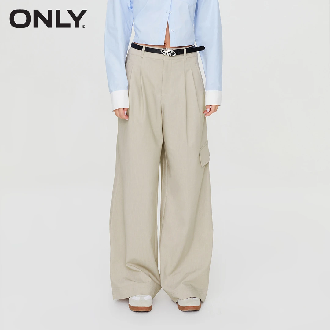 ONLY新款时尚宽松显瘦简约高腰西装裤阔腿休闲裤女装|123314009