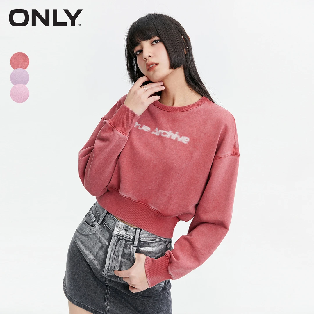 【金拐子专属】ONLY春季新款字母印花宽松落肩短款卫衣女|12419S016