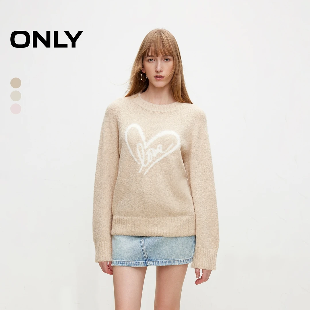 ONLY2025冬季新款休闲百搭圆领保暖宽松毛衣针织衫女|124413017