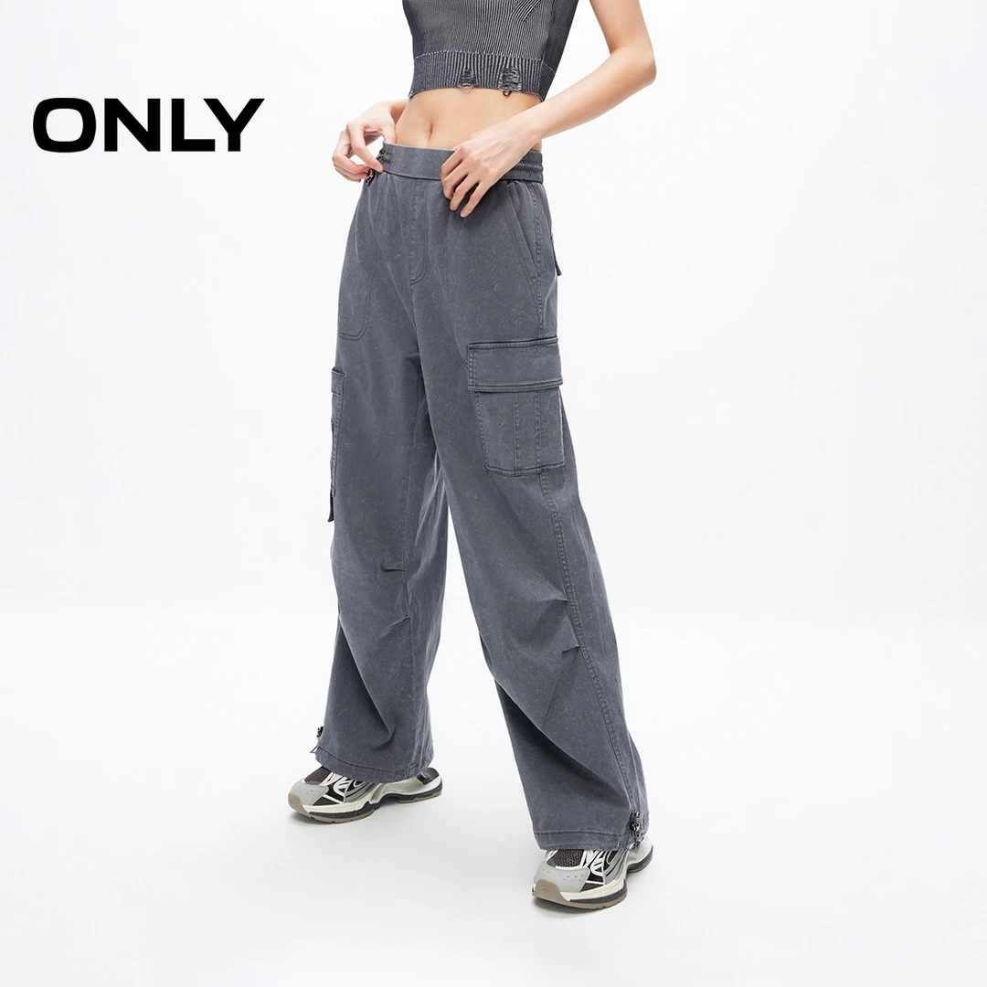 ONLY2025q季新款美式复古工装做旧宽松阔腿裤休闲裤女|124414033