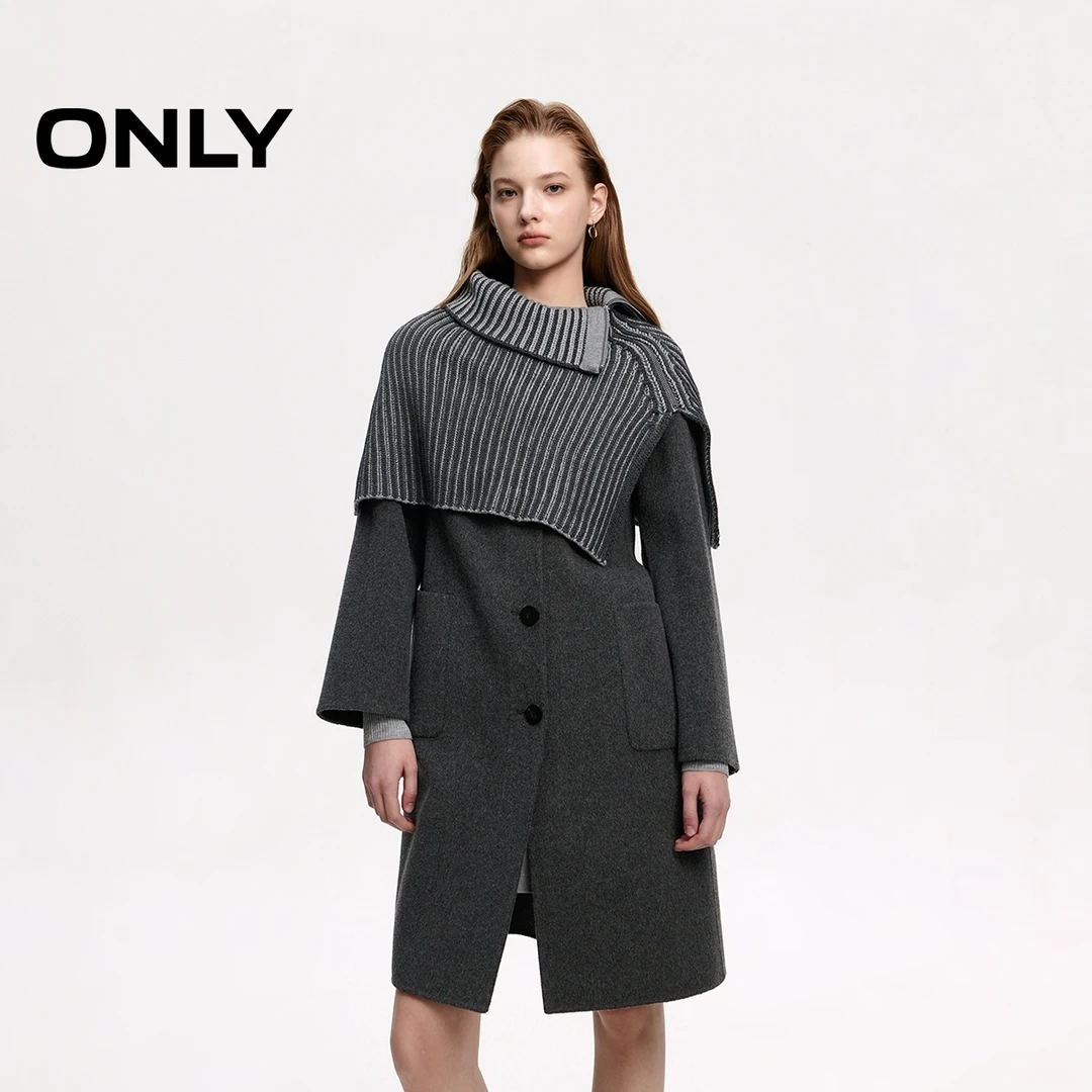 【100%绵羊毛】ONLY24秋季新款老钱风双面呢直筒毛呢大衣|12434S001