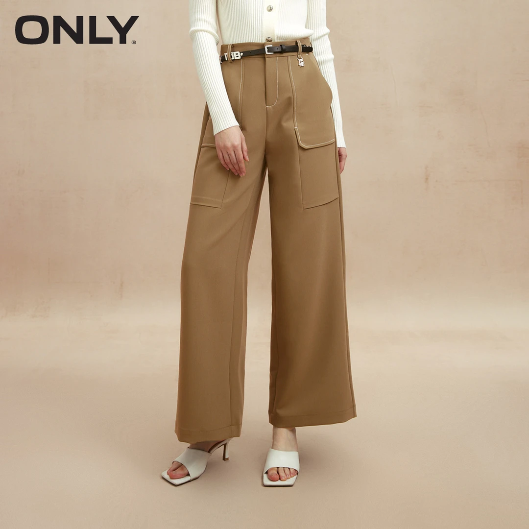【婷婷专属】ONLY百搭休闲多口袋高腰宽松阔腿休闲裤女|124114025