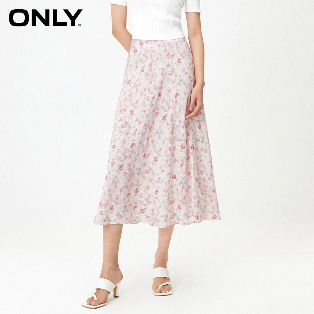 【金拐子专属】ONLY时尚甜美气质碎花中长款伞裙半身裙女|123216016