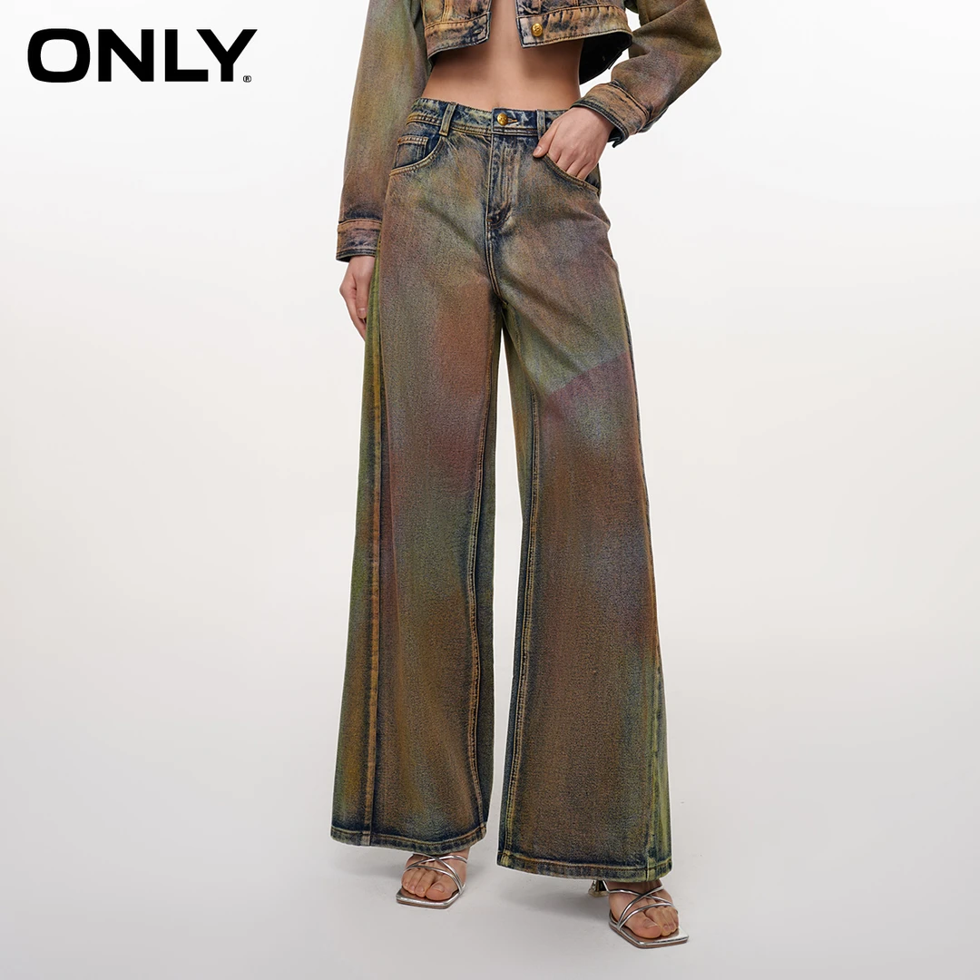 ONLY2024秋季新款潮流设计感高腰宽松阔腿裤牛仔裤女|124232024