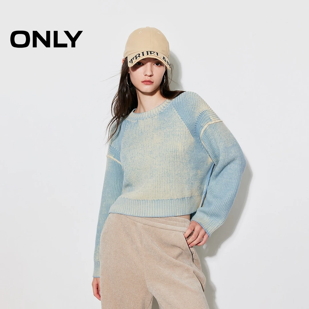 ONLY2025冬季新款复古水洗宽松显瘦落肩长袖针织衫女|124413070