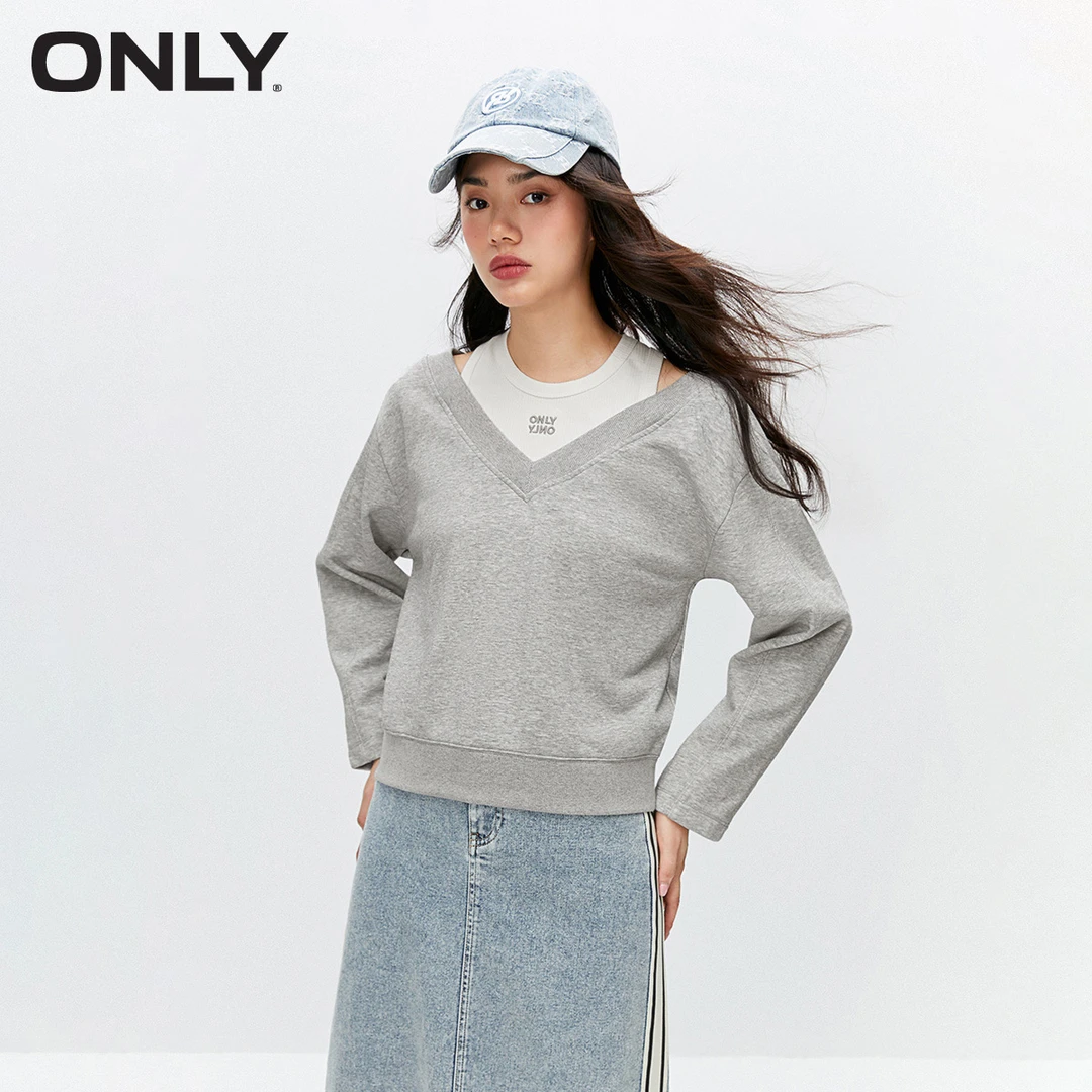 【诗语专属】ONLY刺绣撞色假两件百搭宽松卫衣女士|12339S002
