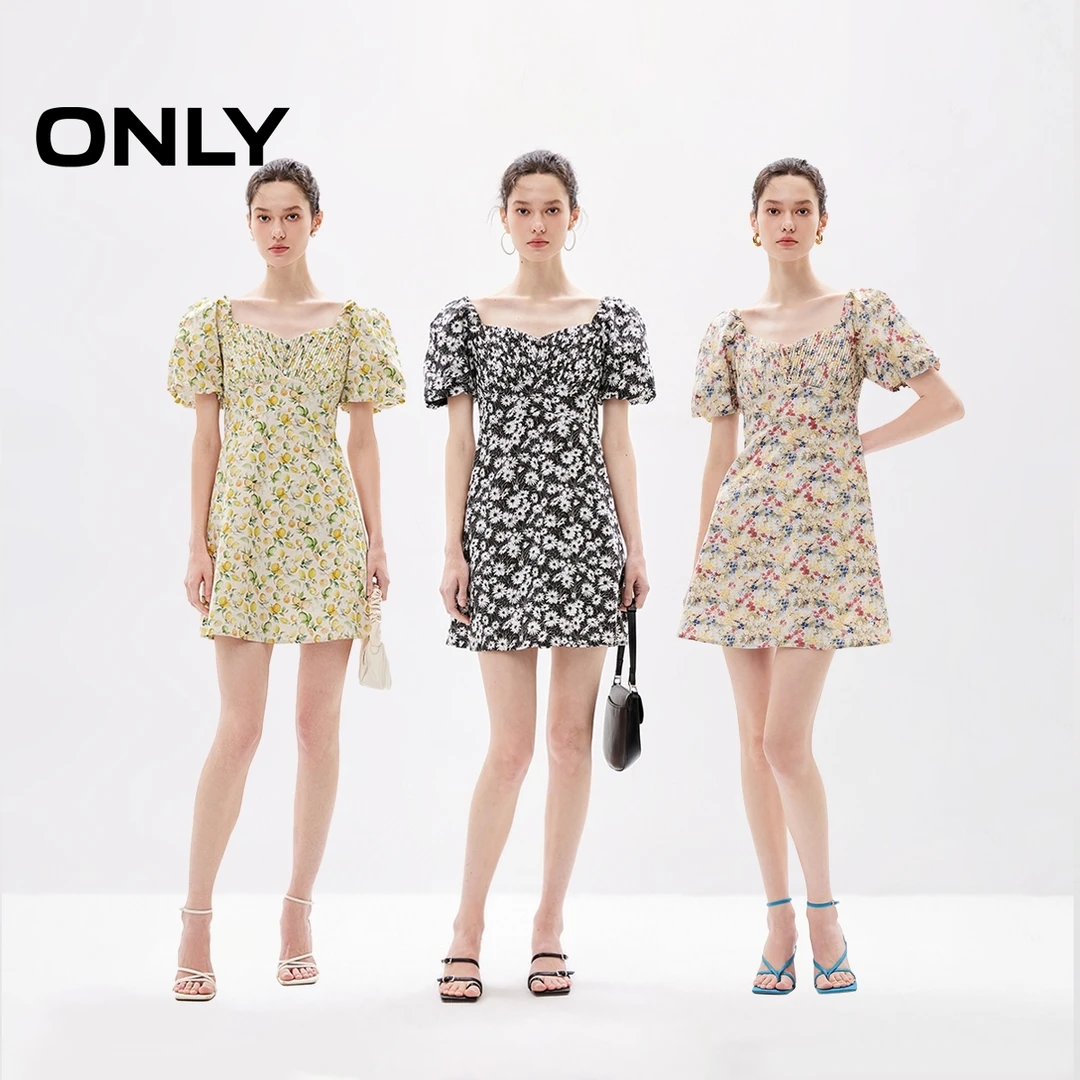【商场同款】ONLY2024秋季显瘦莫奈花园收腰短款连衣裙|124207055
