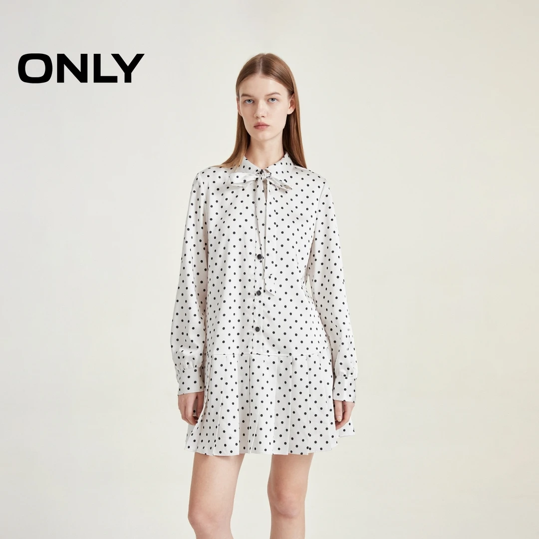 ONLY2025秋季新款气质温柔垂感波点短裙衬衫连衣裙女装|124307039