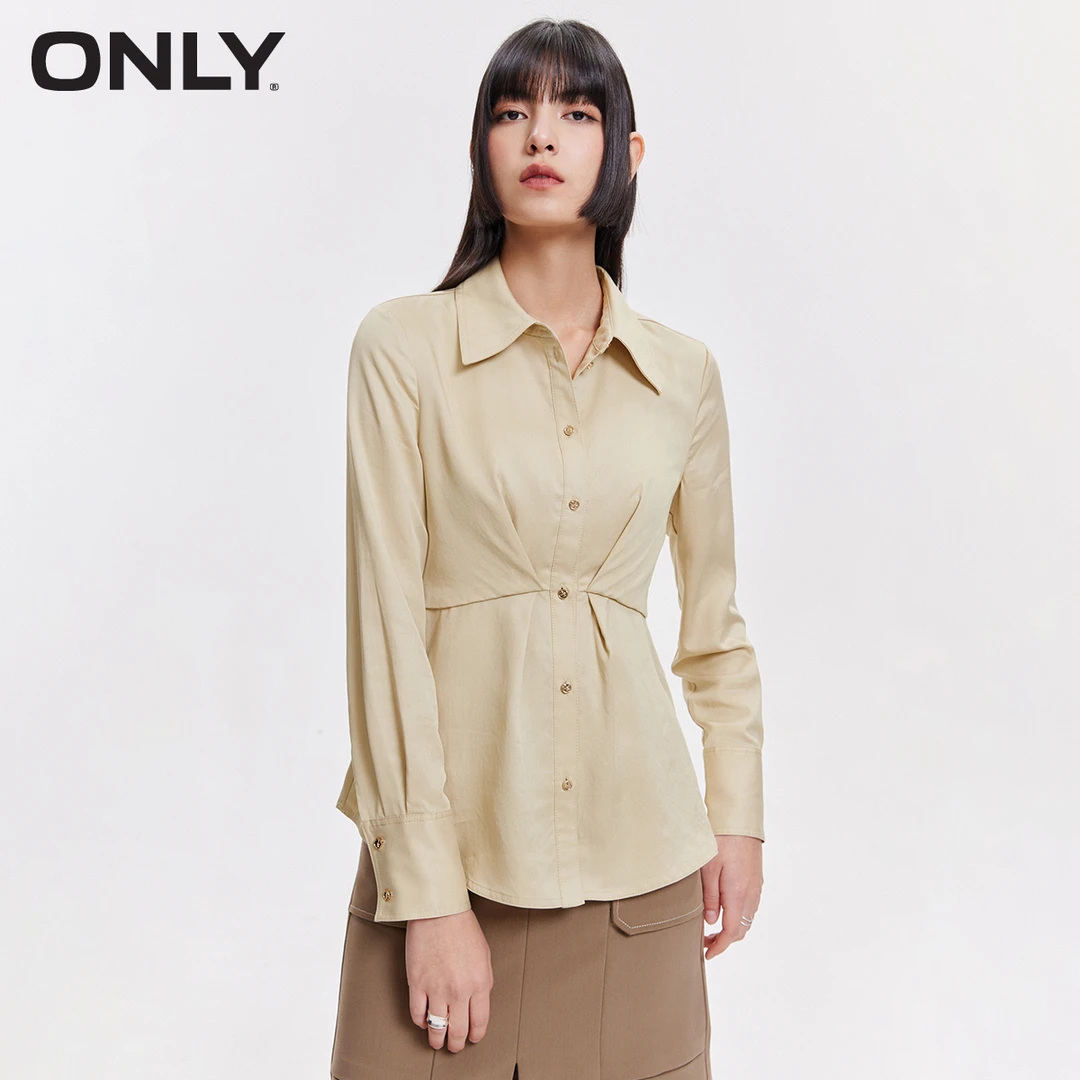 【赵老板专属】ONLY轻奢小众设计感拼接褶皱纯色衬衫女|124105012