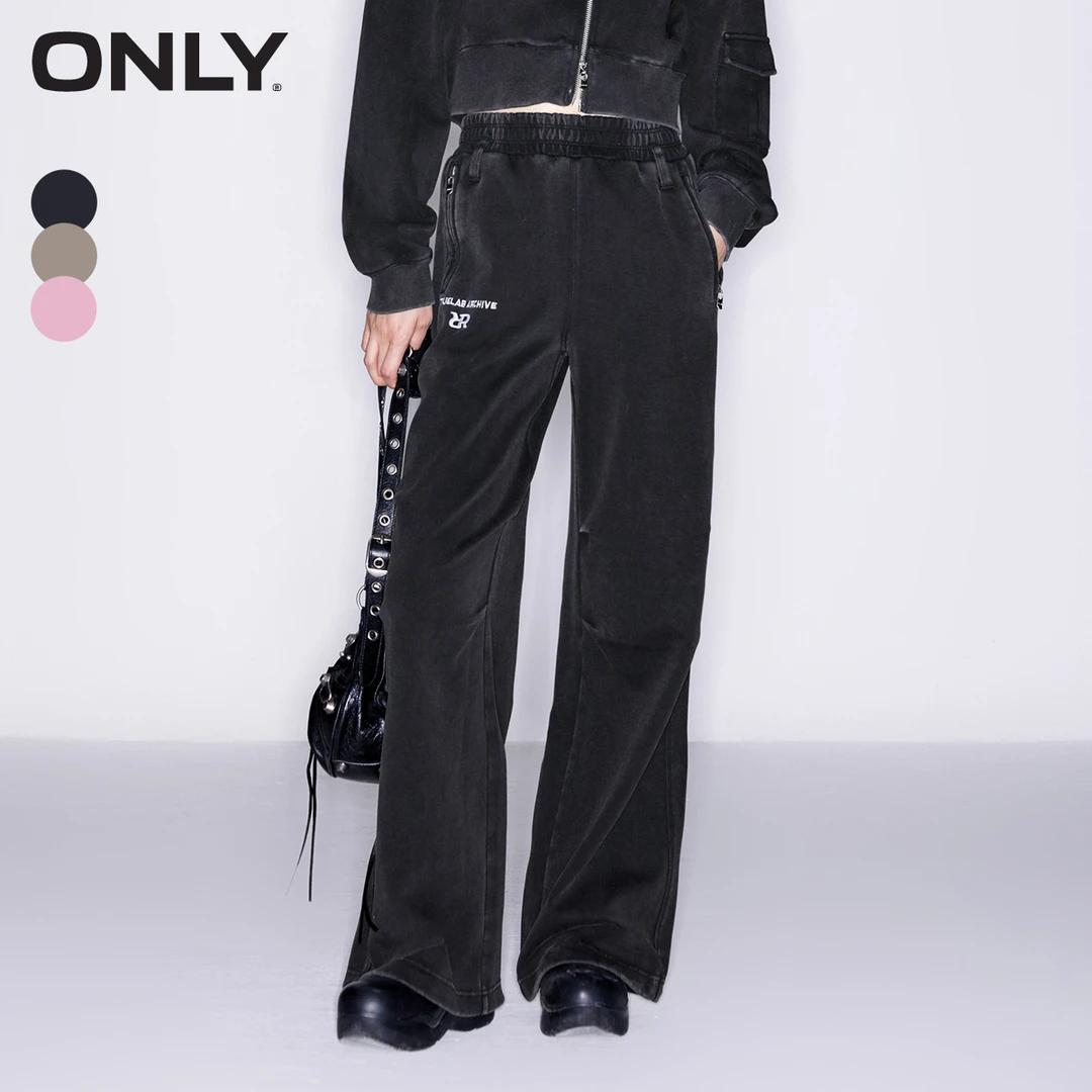 ONLY2025春季新款设计感褶皱做旧休闲裤|12411D002