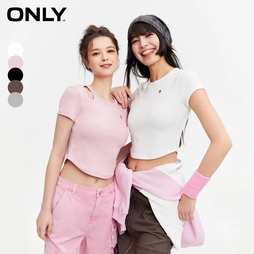 ONLY2025春季新款不对称修身短袖短款T恤女|124101009