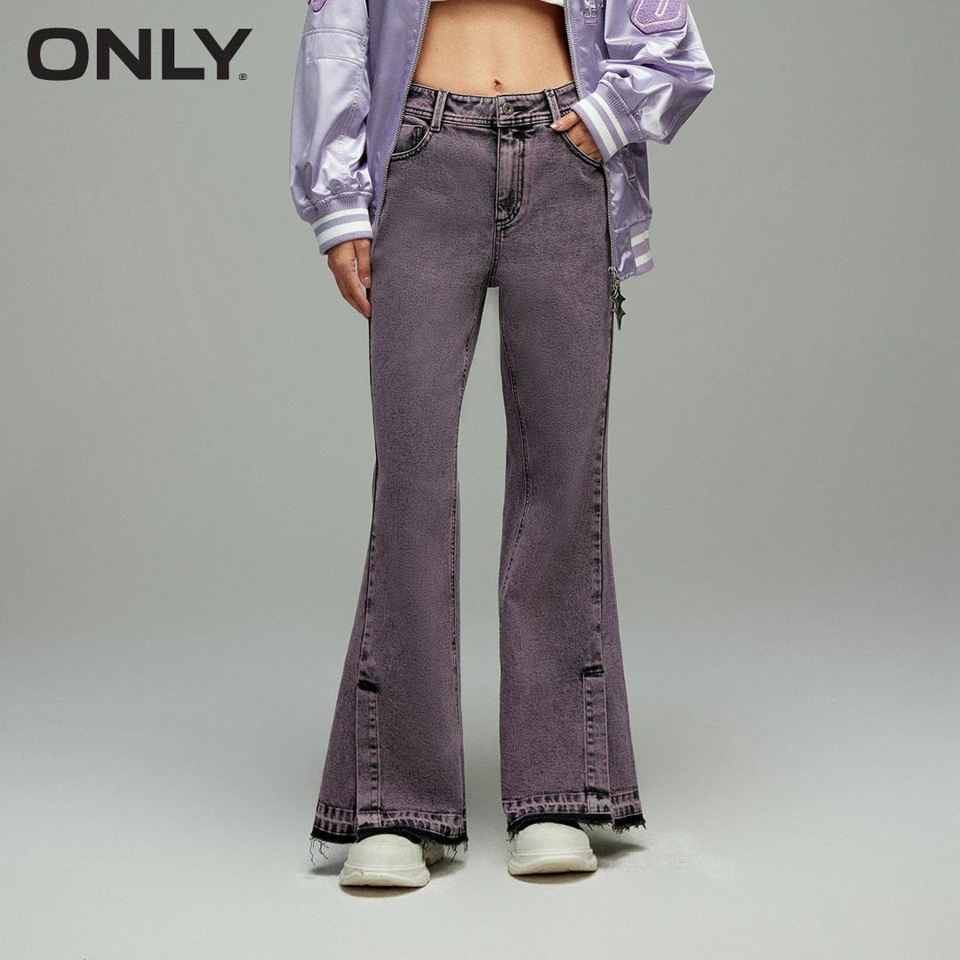 【赵老板专属】ONLY通勤风百搭高腰开叉设计喇叭牛仔裤女|124132011