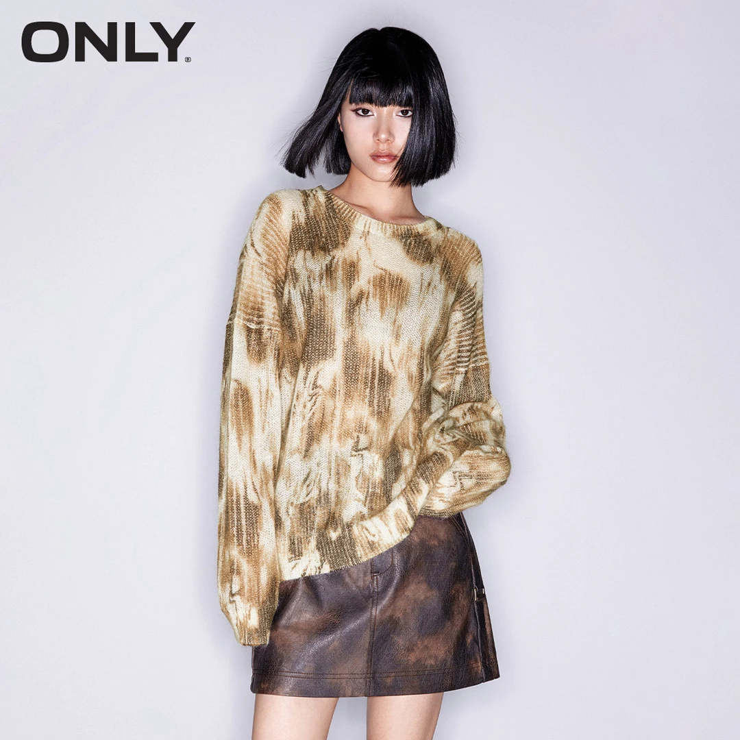 ONLY2025秋季新款简约休闲百搭扎染印花毛衣针织衫女|124113015