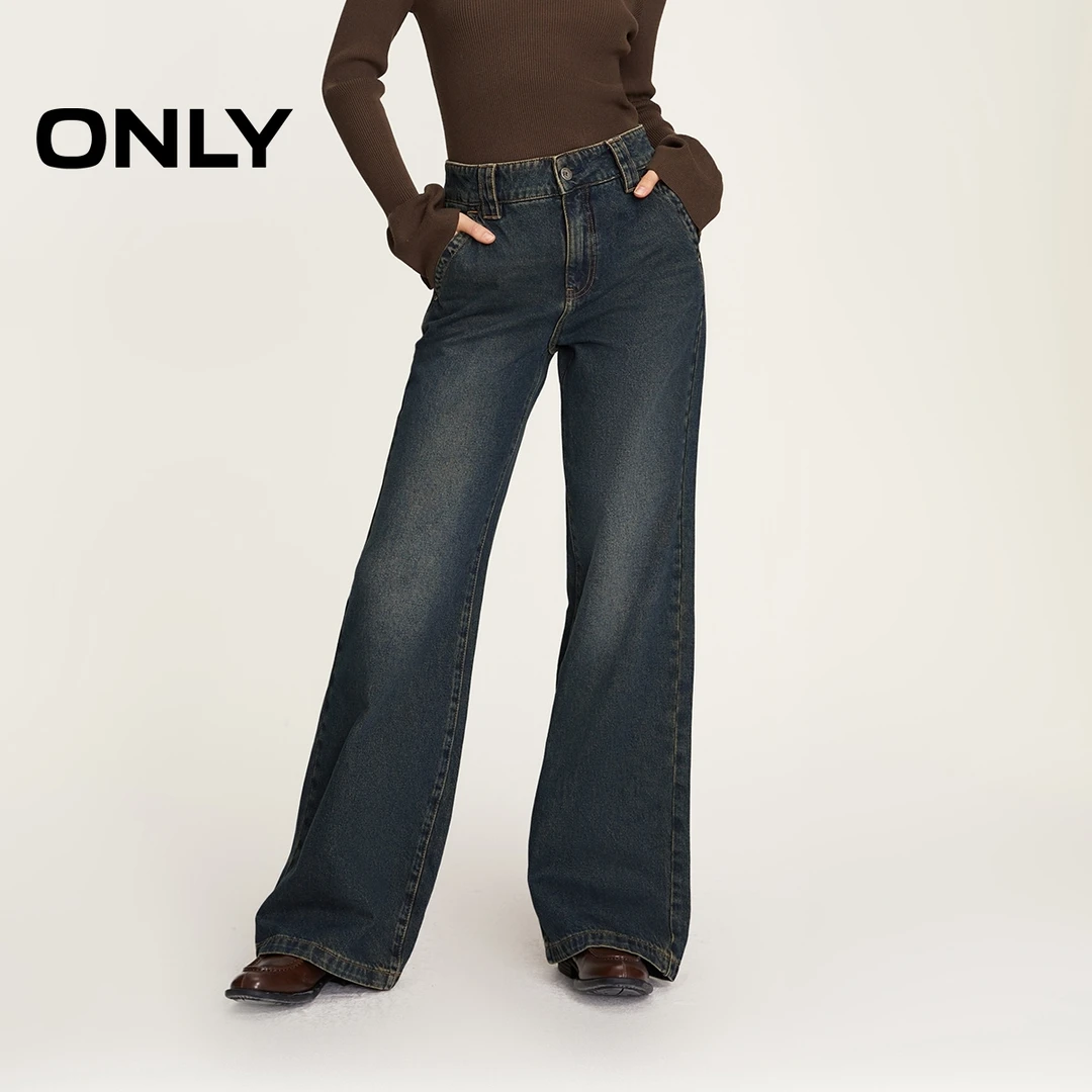 ONLY2025冬季新款时尚宽松百搭高腰阔腿裤长裤牛仔裤女|124432064