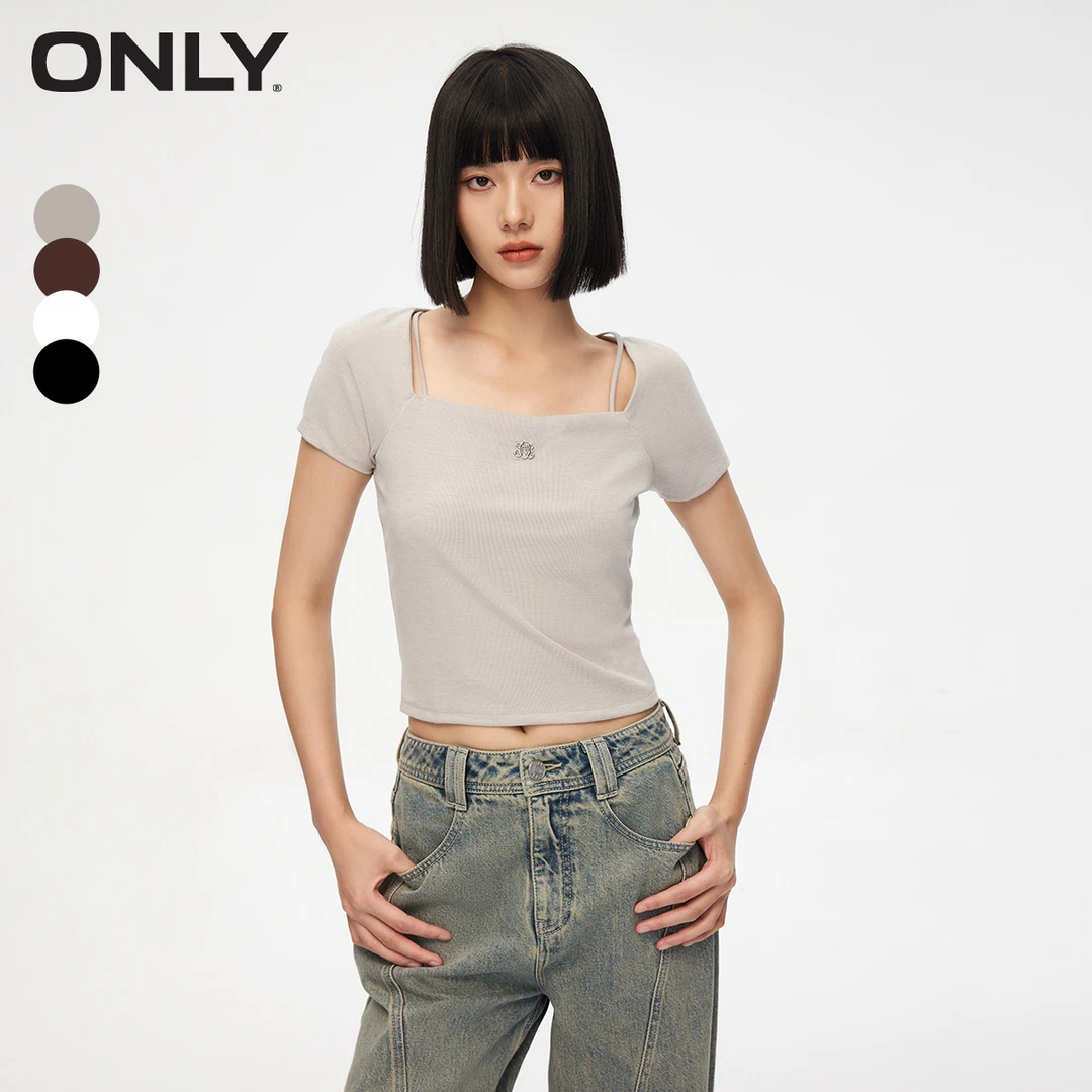 【商场同款】ONLY2024秋季修身显瘦基础款短袖T恤女|124101049