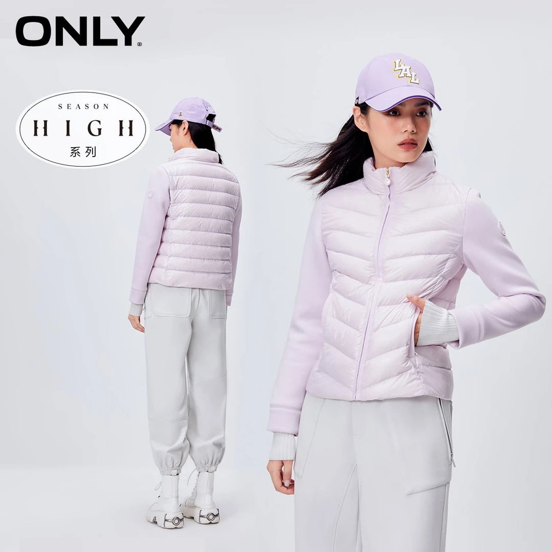 ONLY新款90白鹅绒纯色简约直筒拼接短款羽绒服女|123423060