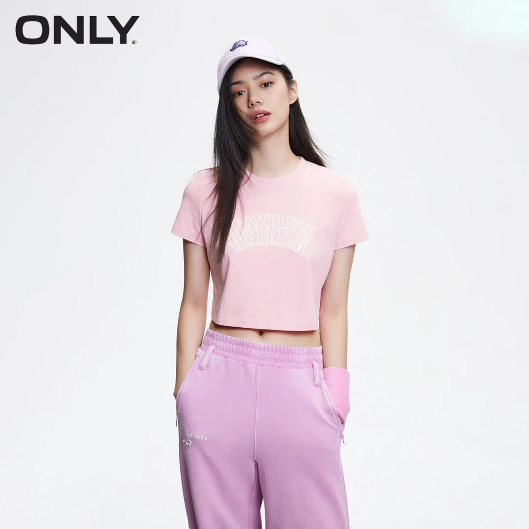 【金拐子专属】ONLY休闲字母合体短款圆领短袖T恤女|124101027