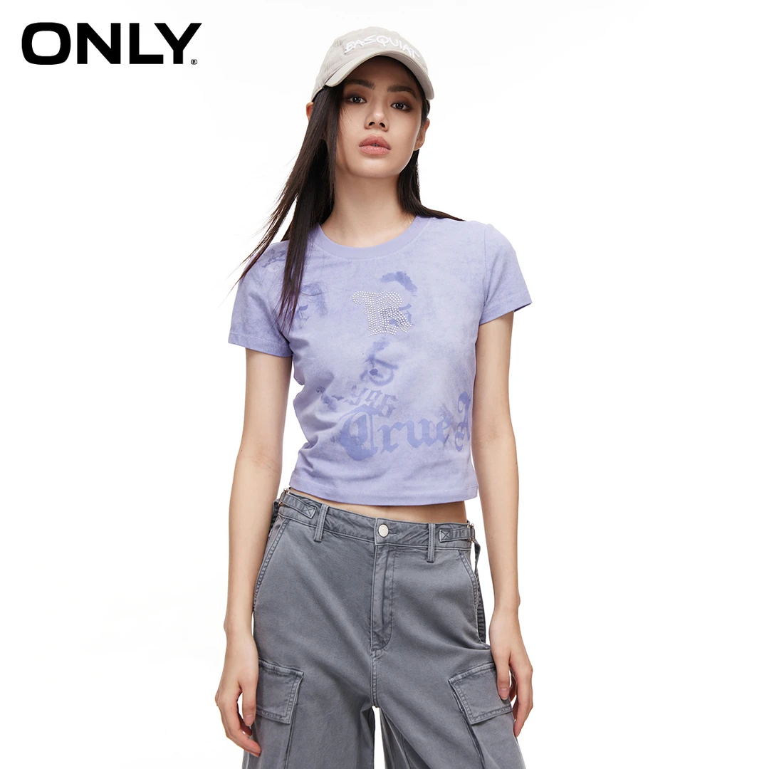 【尤莱特】ONLY2025夏季新款字母圆领短款短袖T恤女|124101103