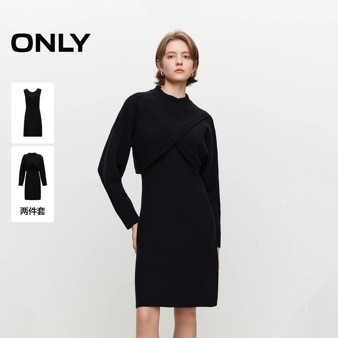 ONLY2025冬季新款通勤风小黑裙套装短裙针织连衣裙女|124446002