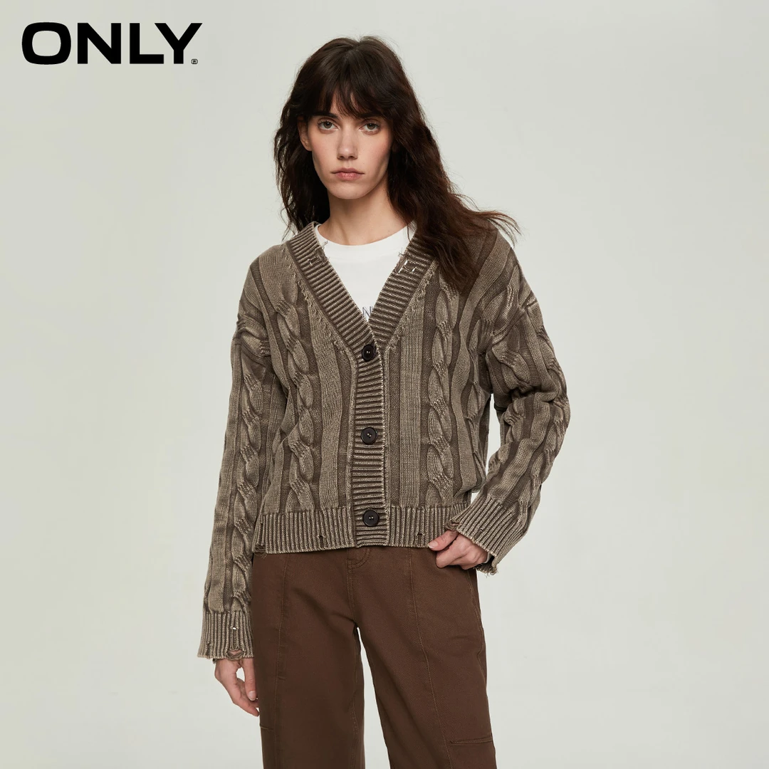 【陈大可专属】ONLY废土风条纹宽松做旧开衫毛衣针织衫女|12413B007