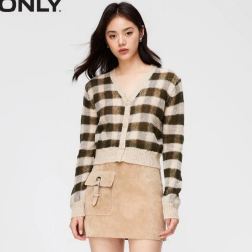 ONLY秋季新款潮流百搭撞色条纹V领开衫针织衫女|12343B020