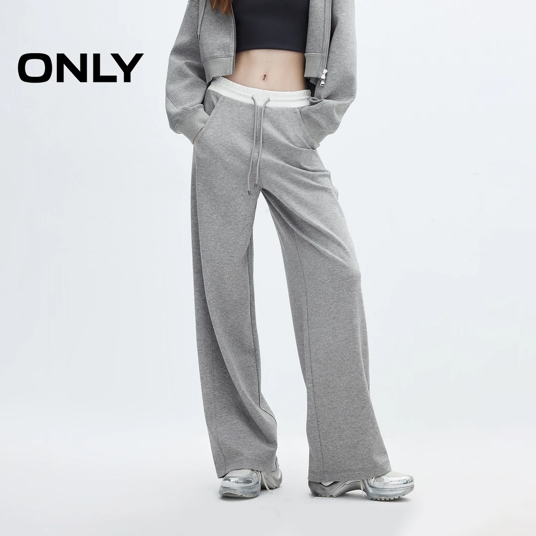 ONLY2025初秋新款时尚简约宽松撞色刺绣松紧绳休闲裤女|12441D011