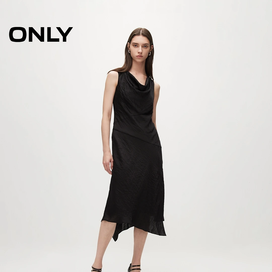 ONLY2024秋季新款飘逸收腰不规则无袖中长裙连衣裙女|124207132
