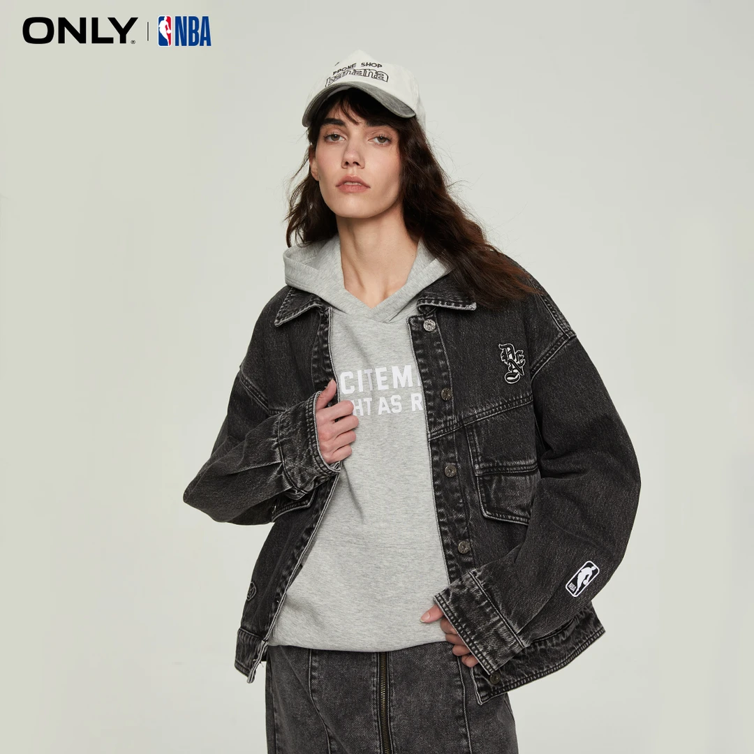 ONLY2025初秋新款NBA联名款水洗翻领牛仔短外套女上衣|124154008