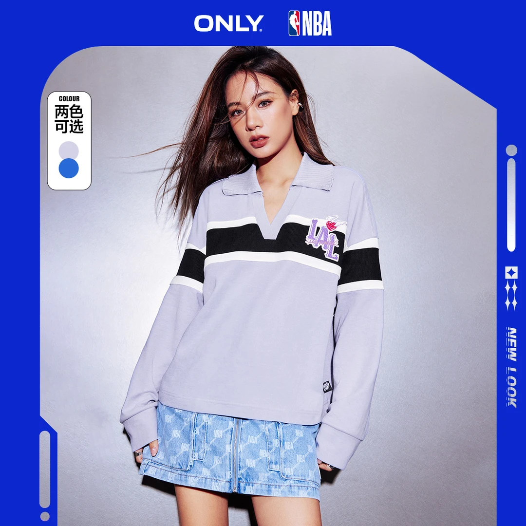 ONLY新款时尚NBA联名款休闲翻领长袖T恤女|123102020