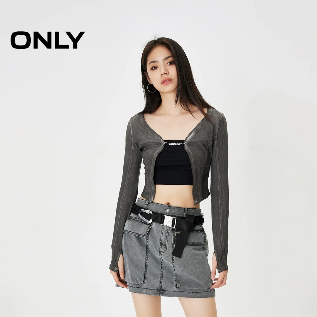ONLY2025初秋新款轻奢小众修身显瘦长袖开衫纯棉T恤女|124102021