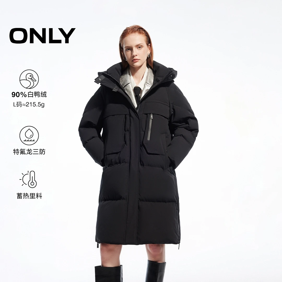 【90羽绒】ONLY2025冬季新款90白鸭绒三防中长款羽绒服女|124412036