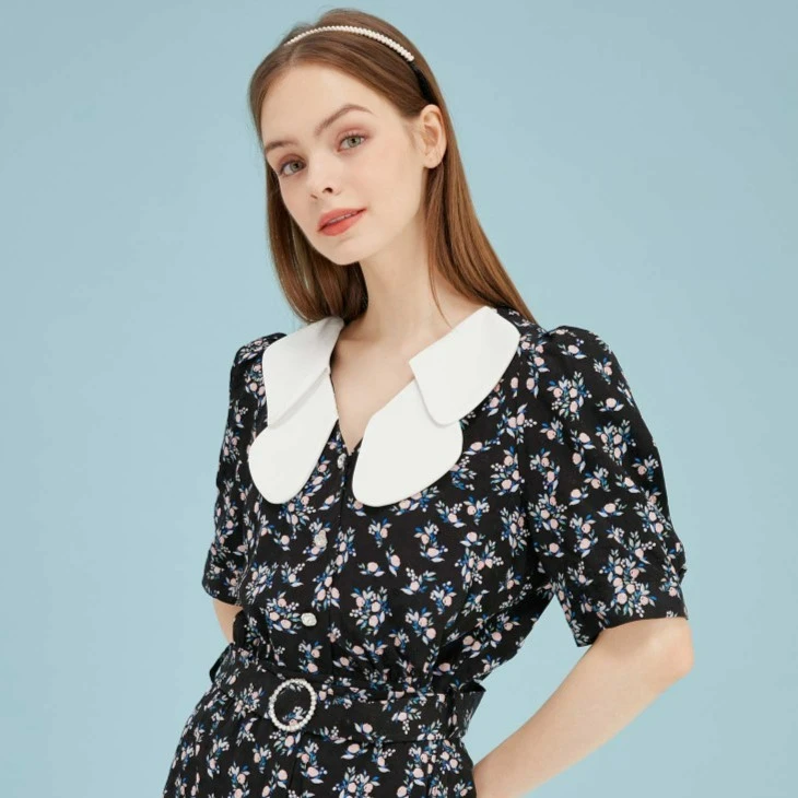 ONLY春夏装新款法式气质甜美碎花娃娃领连体休闲短裤女|122278005