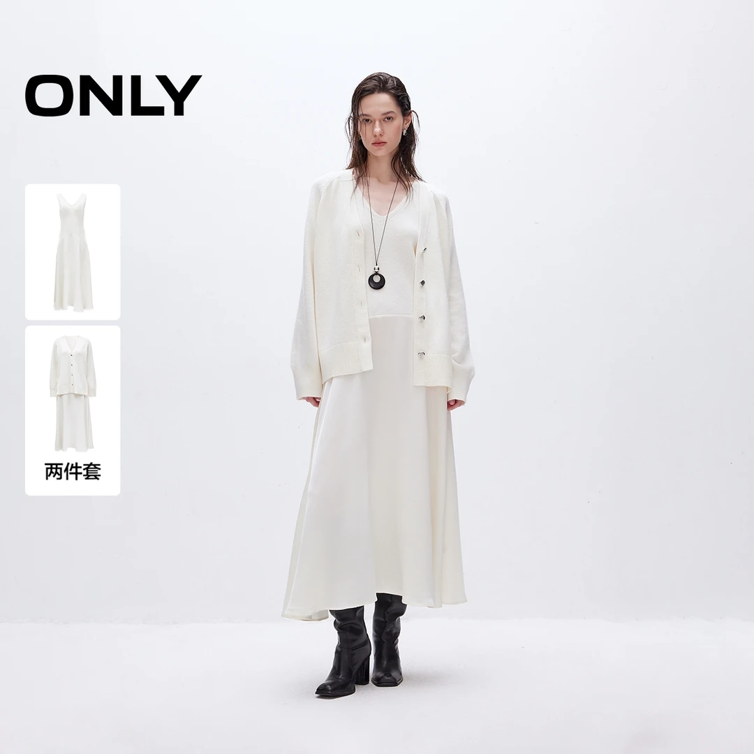 ONLY2025秋季新款优雅柔软拼接针织套装长裙连衣裙女|125146001