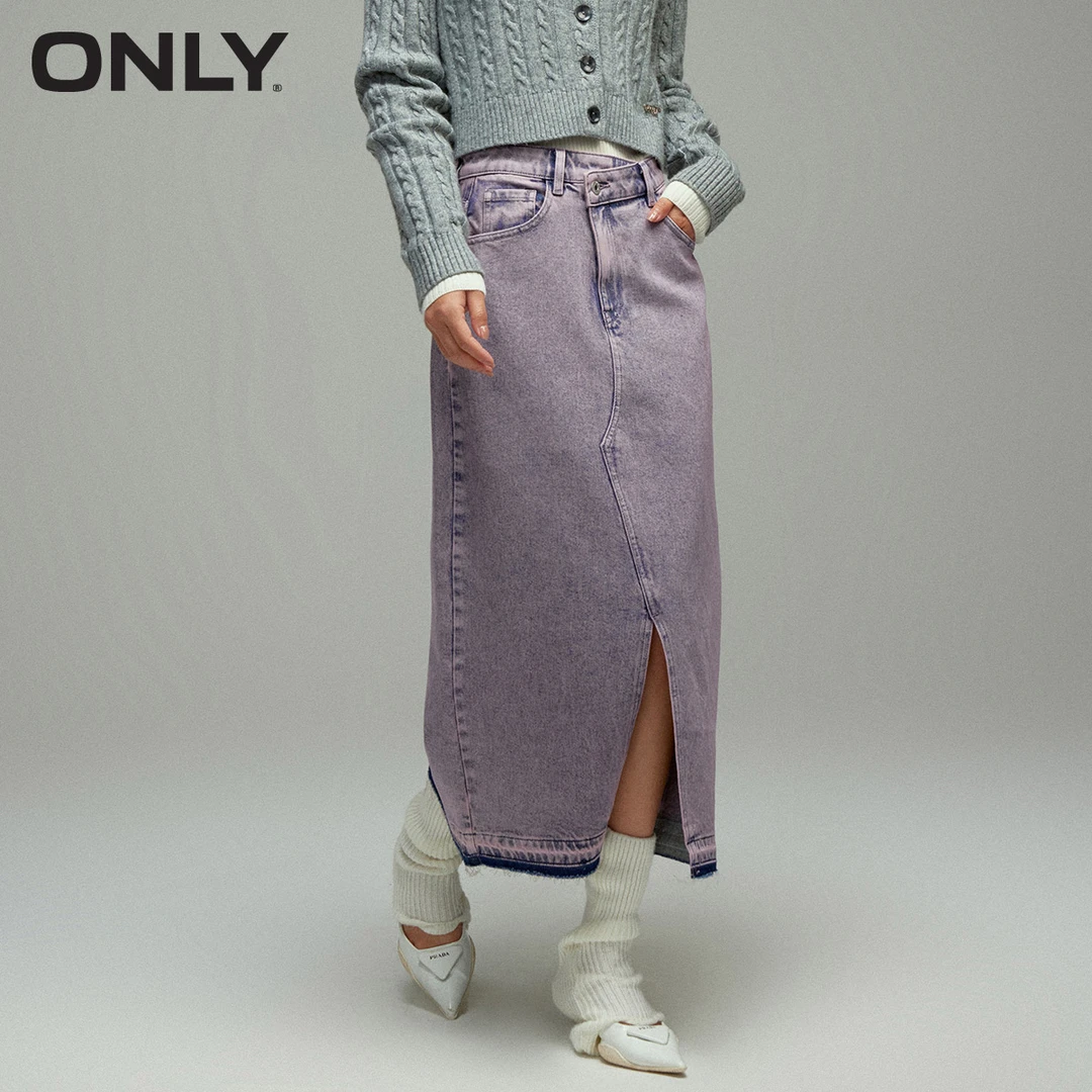 ONLY2025春季新款百搭通勤不对称开叉A字牛仔半身裙女|124137005