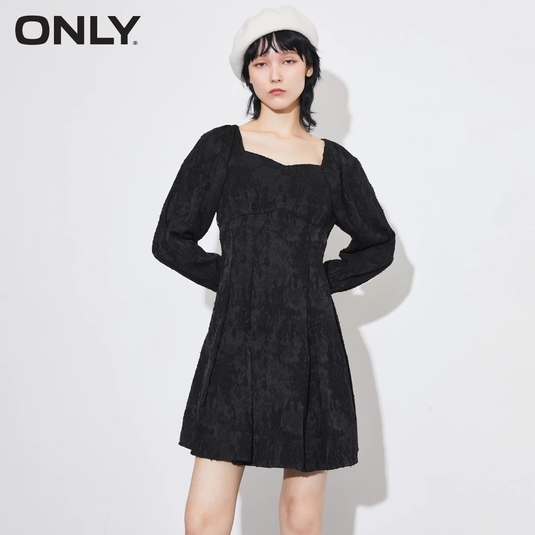 ONLY春夏装新款立体磨毛面料棋盘格纽扣短款连衣裙女|122407014