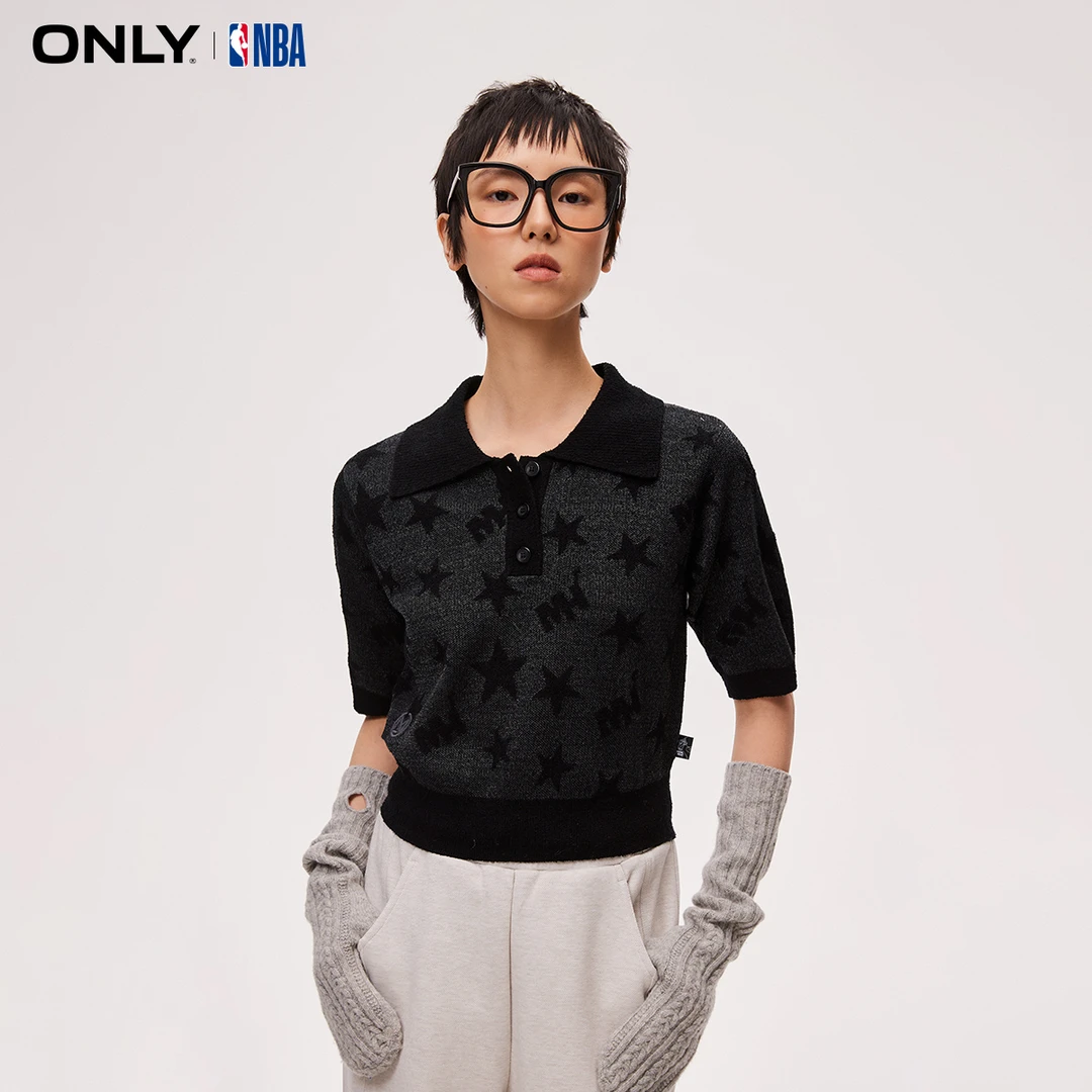 ONLY2025春季新款NBA联名款polo领短款针织衫女|12413A009