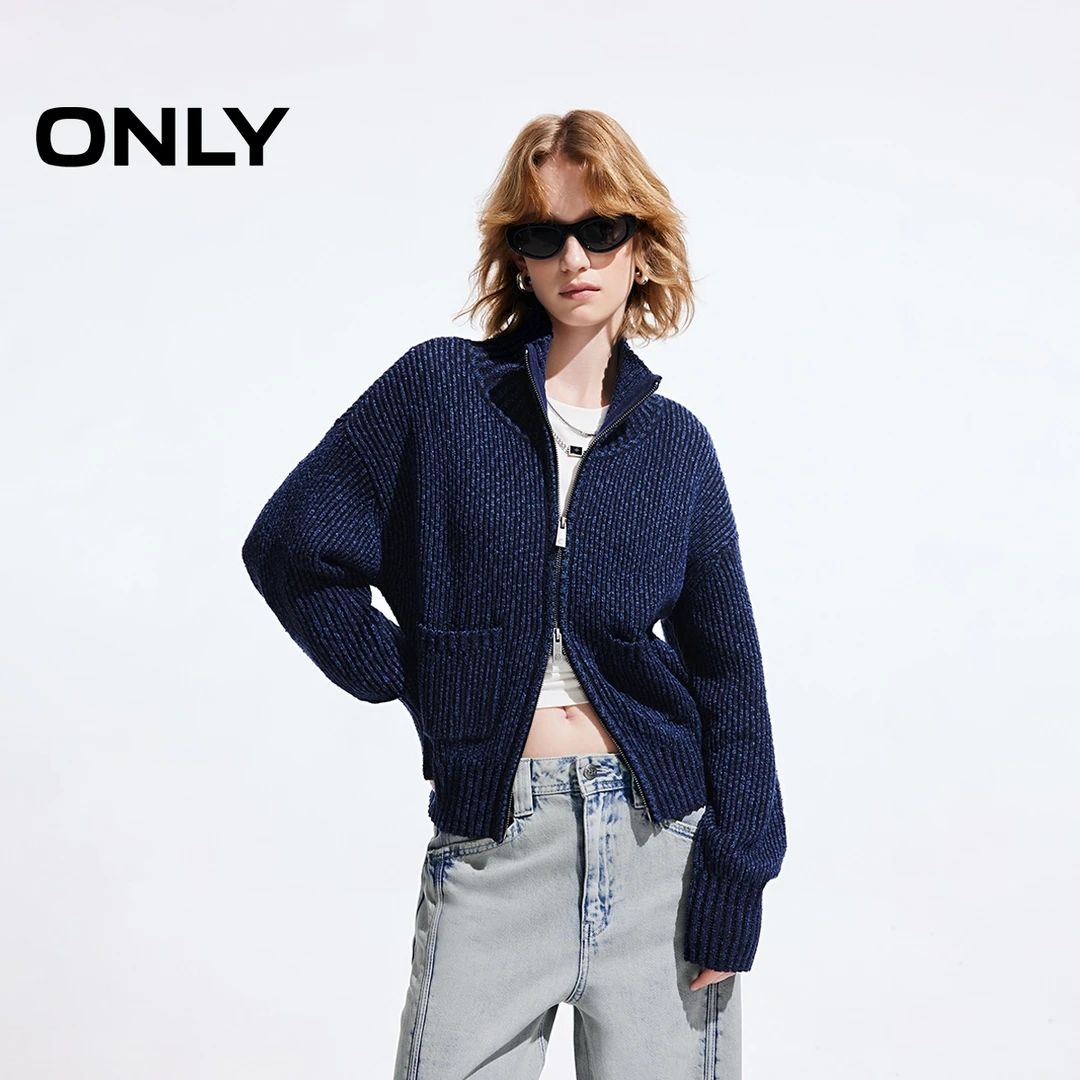 ONLY2025秋季新款休闲时髦小高领显瘦开衫针织衫女|12513B015