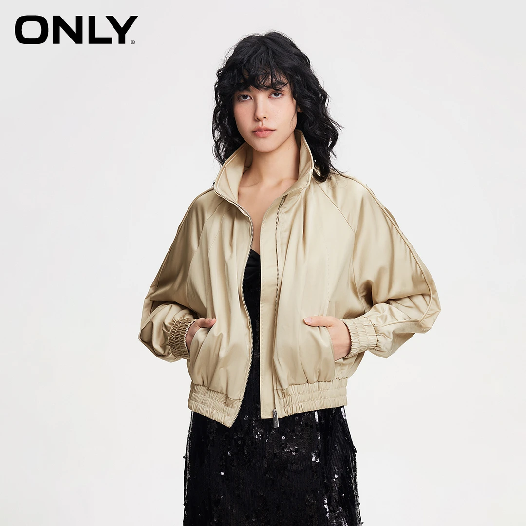 【赵老板专属】ONLY新款时尚潮流休闲长袖立领风衣外套女|124136015