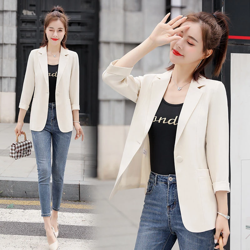小西装春夏气质休闲外套简约显瘦女款西服七分袖西装时尚百搭薄款