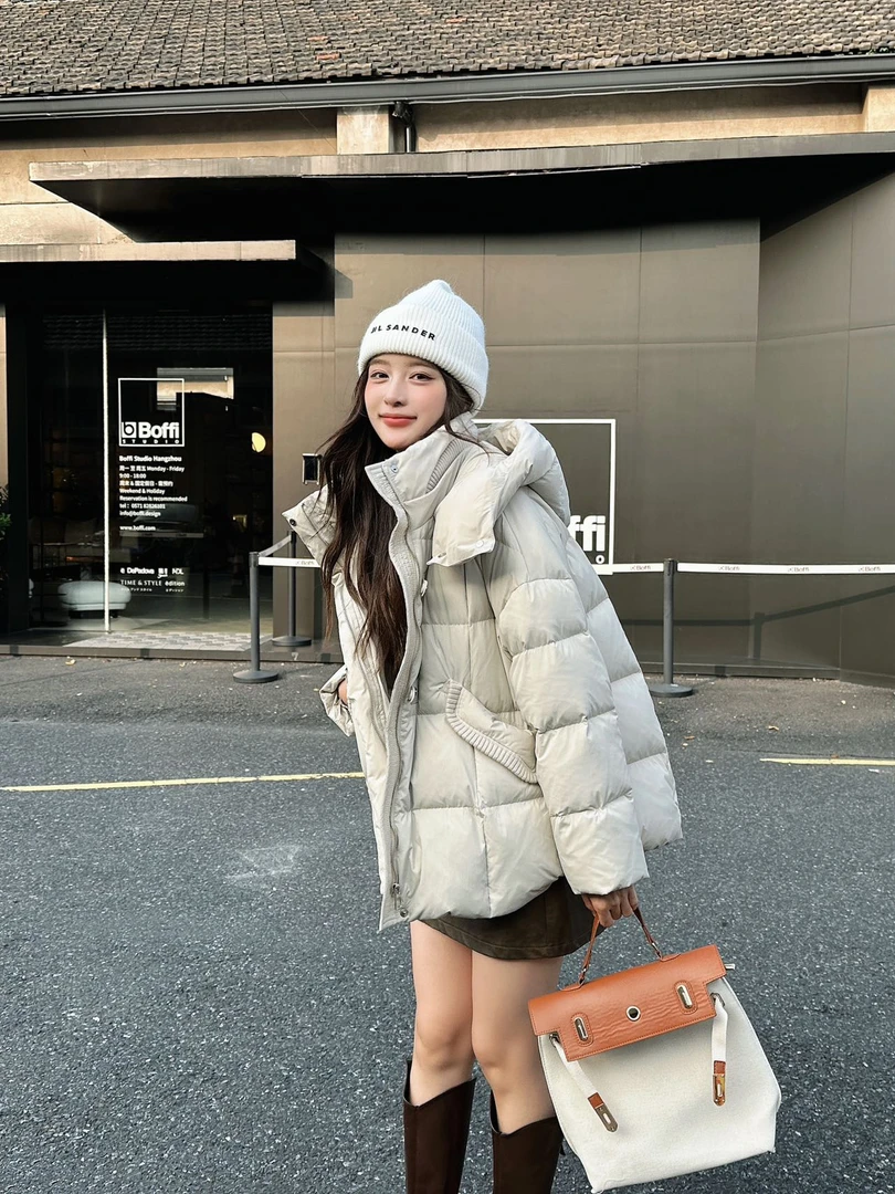 休闲风连帽常规羽绒服冬装冬季百搭秋冬洋气休闲中长款