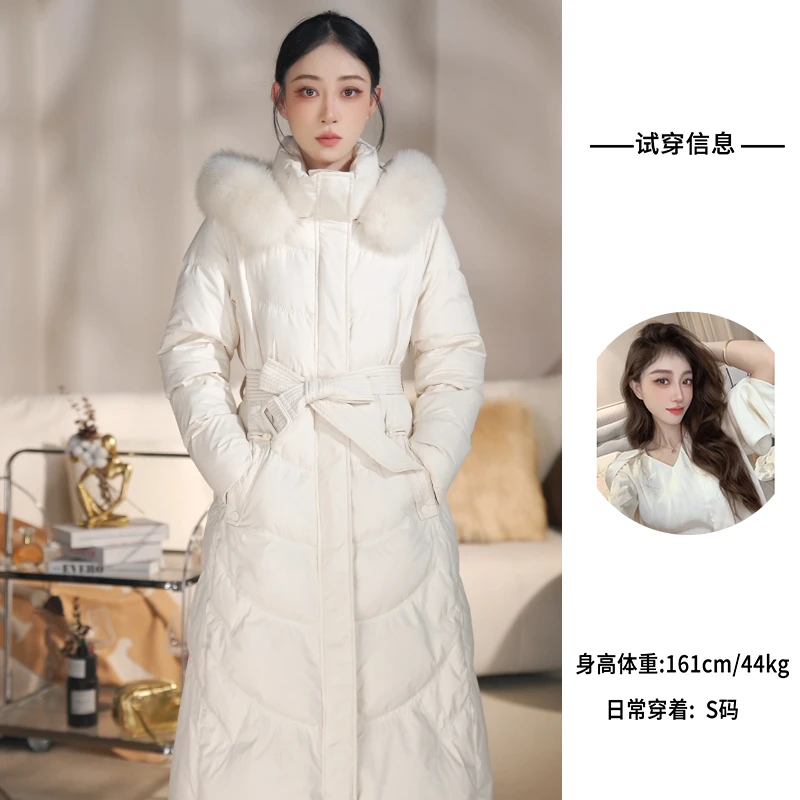 大毛领女长款2024冬季新款高端收腰鹅绒服显瘦百搭外套加厚2401