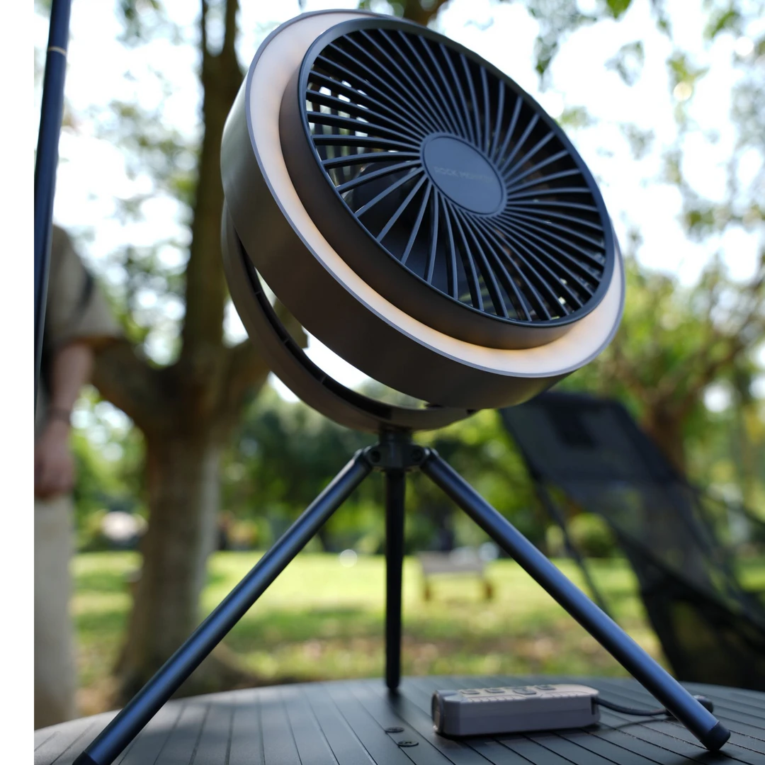 ROCK MONKEY户外便携电风扇可充电露营照明灯可悬挂调节带三角架