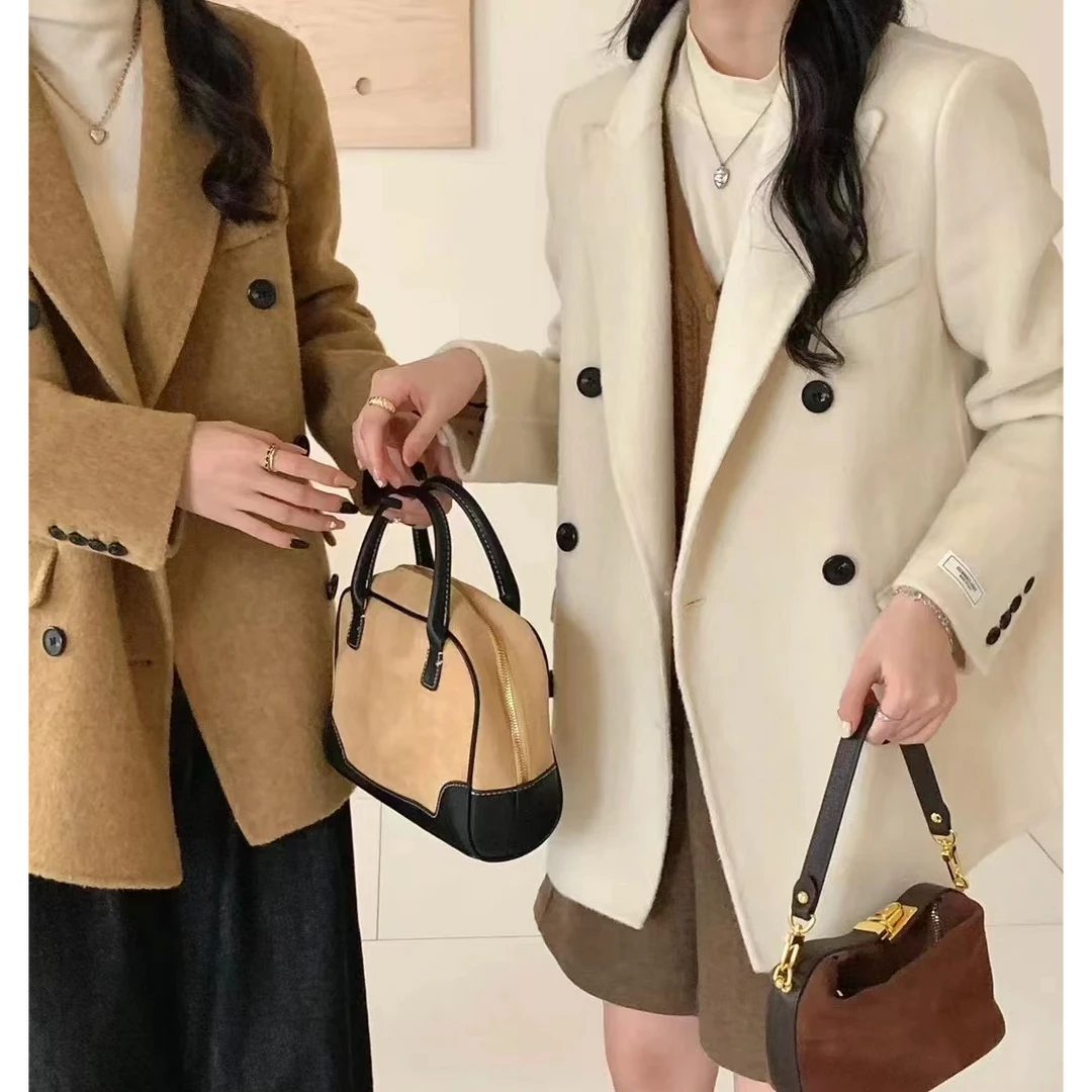 2024新款羊毛高端双面羊绒大衣女气质双排扣西装毛呢外套加厚