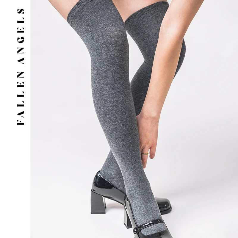 FallenAngels 针织棉袜女春秋日系复古膝上堆堆袜纯色显瘦膝上袜