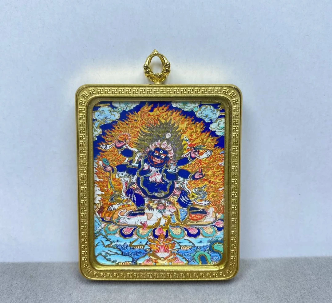 唐卡大黑天热贡画风艺术藏族吊坠扎基扎基拉姆唐卡扎基拉姆唐卡