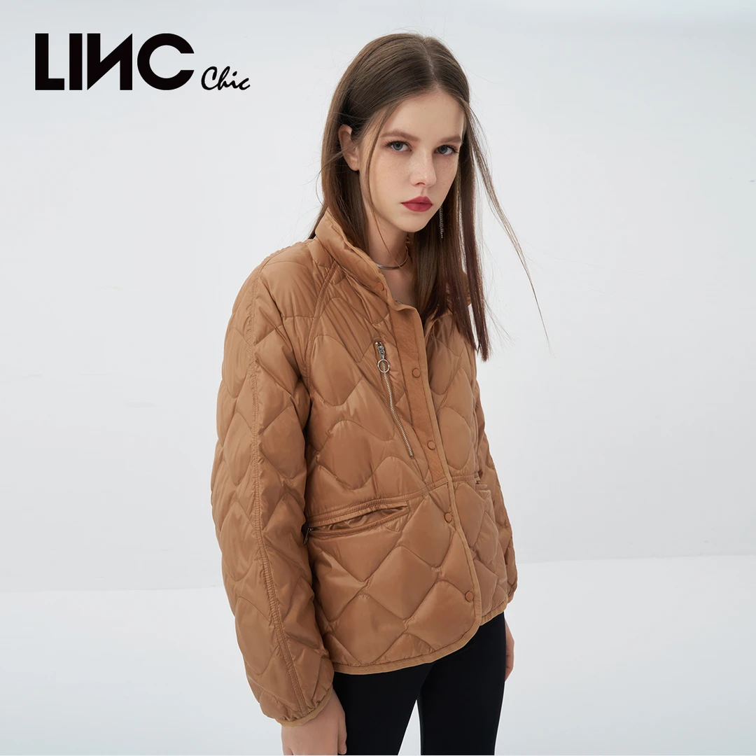LINC金羽杰奢光白鸭绒轻薄短款空调羽绒服夹克女秋Y22801089