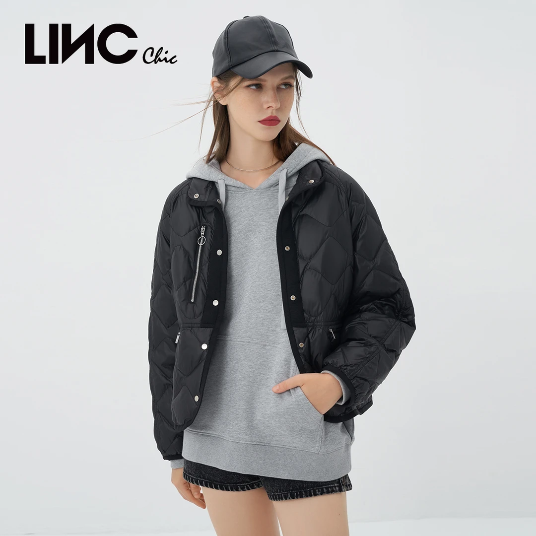LINC金羽杰奢光白鸭绒轻薄短款空调羽绒服夹克女秋Y22801089